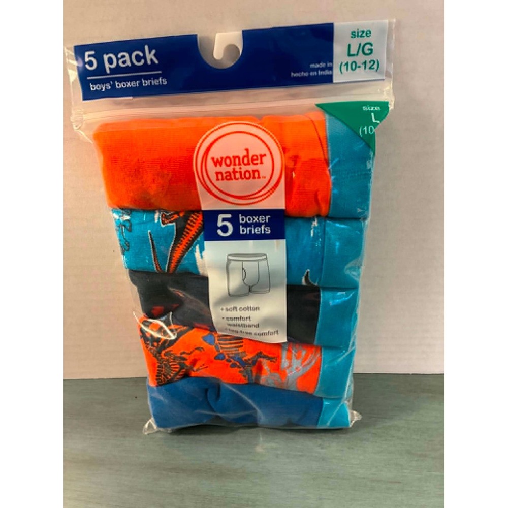 Wonder Nation Boys 5 Boxer Briefs Size L 10-12 Dinosaur Cotton Tag Free